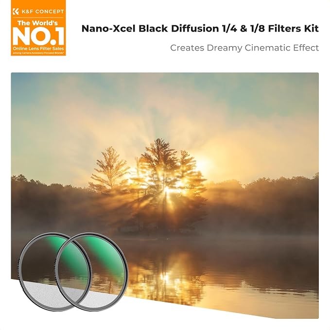 K&F CONCEPT 77mm Black Diffusion 1/4 & 1/8 Lens Filter Kit, Mist Cinematic - Image 2