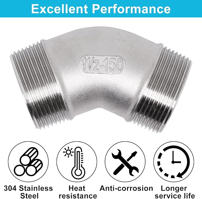 45 Degree Elbow 1PCS, 1-1/2" NPT Male X 1-1/2" NPT Male 304 Stainless Steel - Image 4