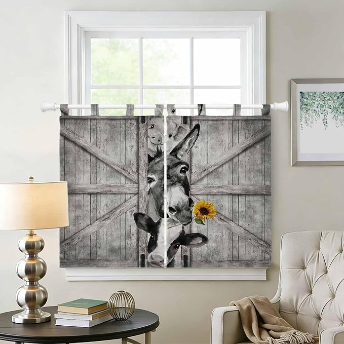 Funny Farm Animals Kitchen Curtains 45 Inch Length, Short Cafe Window Curtains - Image 2