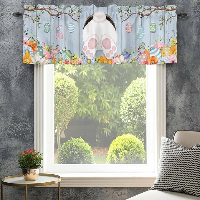Easter Curtain Valances for Windows, Kitchen Valance Window Treatment, Spring - Image 4
