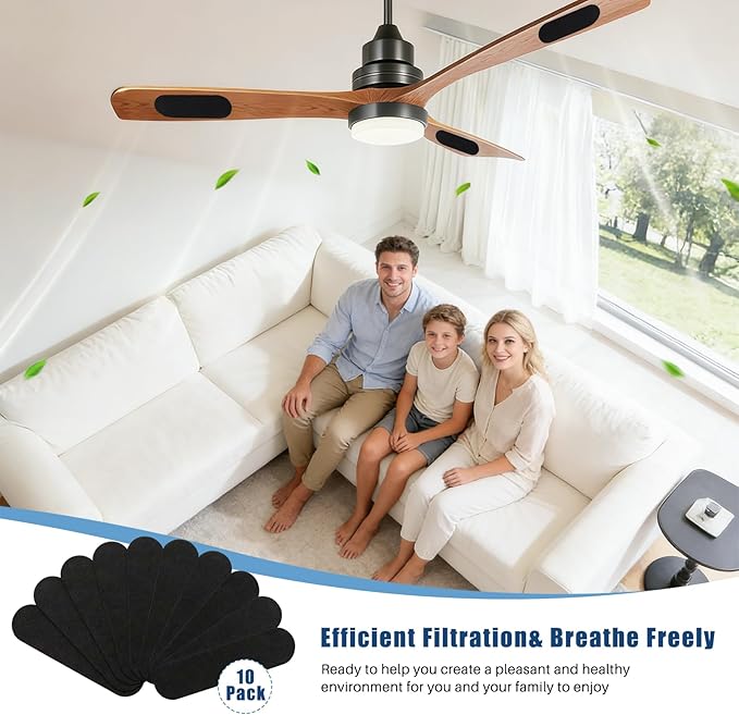 10 Pack Fan Filters for Ceiling Fan Blades, Pet Fresh Fan Blade Air Purifier - Image 2