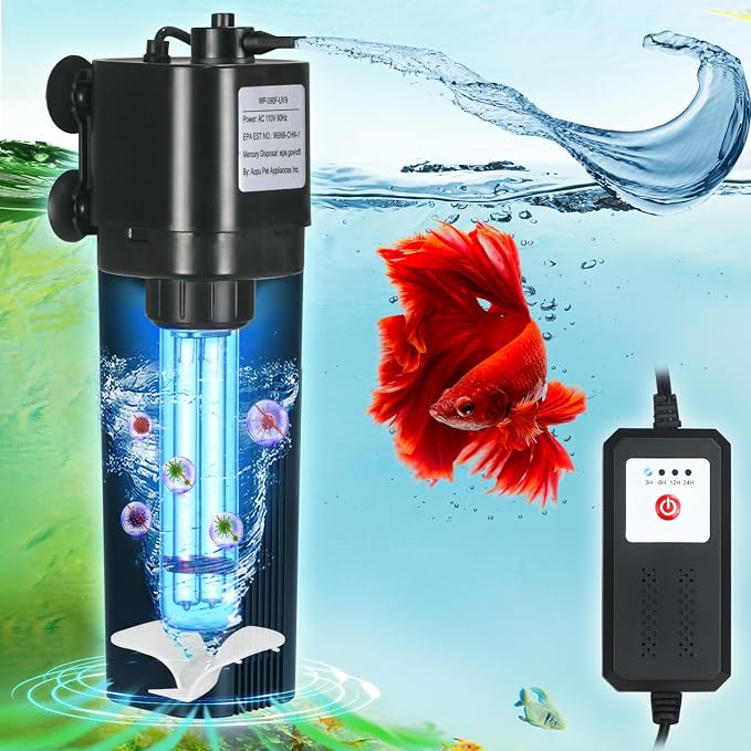 Aquarium U-V Filter for 40-75 Gal, 211 GPH Swirl Turbo Design Submersible by TARARIUM