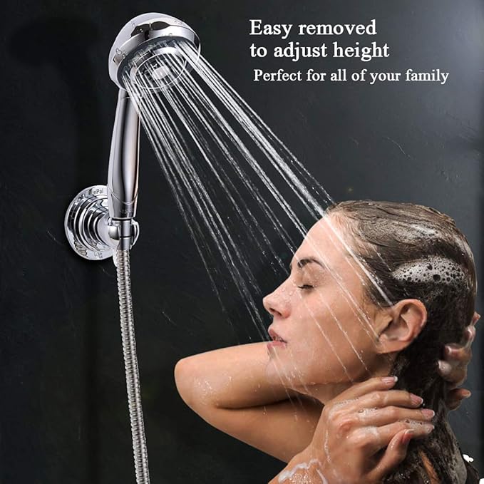 JiePai Vacuum Suction Cup Shower Head Holder,Adhesive Suction Handheld Shower Holder Bracket,Removable Wall Mount Holder for Bathroom,Chrome