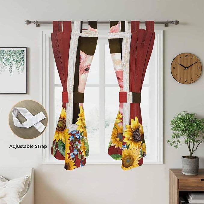 Pigs Sunflowers Living Room Curtains 84 Inch Length, Window Curtains Tab Top - Image 5