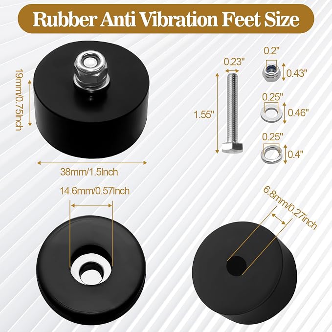 Heavy Duty Anti-Vibration Rubber Feet 0.75 x 1.5 Inches Fits Air Compressors - Image 2