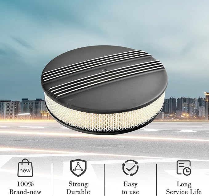 14 x 3 Inch Round Black Air Cleaner Kit Half Finned Drop Base Compatible - Image 4