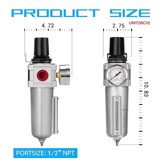 NANPU Industrial Grade Heavy Duty Particulate Filter & Air Regulator, Metal Bowl - Image 5