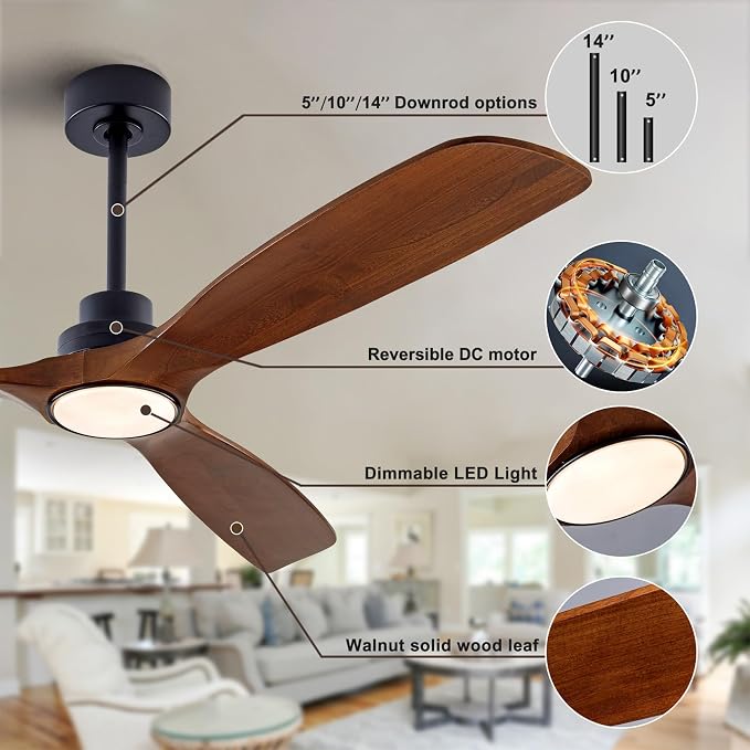 QUTWOB 60" Wood Ceiling Fan - Image 5