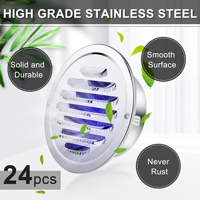 Zonon 24 Pcs Stainless Steel Soffit Vents 4 Inch Round Dryer Vent Cover - Image 5