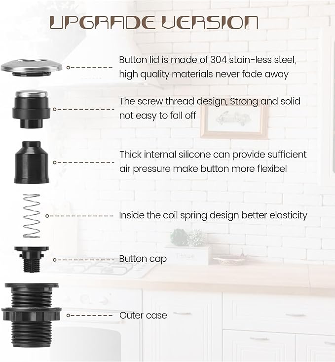 Garbage Disposal Air Switch Kit Sink Top Waste Disposal Stainless Steel Brushed Nickel On/Off Air Button Food and Waste Disposals Part by Etoolcity, UL Listed