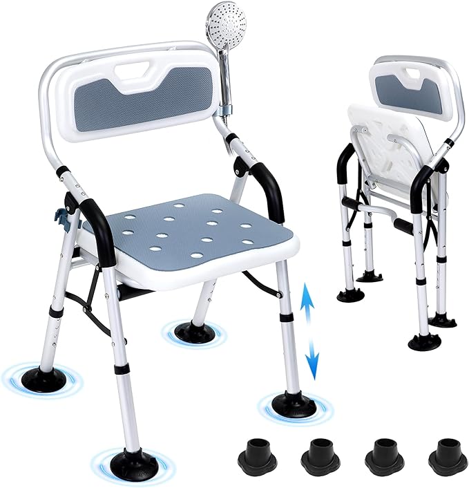 Shower Chair for Inside Shower,Foldable Shower Chair for Elderly and Disabled, Adjustable Height Chairs with Padded Arms and Back for Bathroom,Compact and Comfortable，Regular Standard