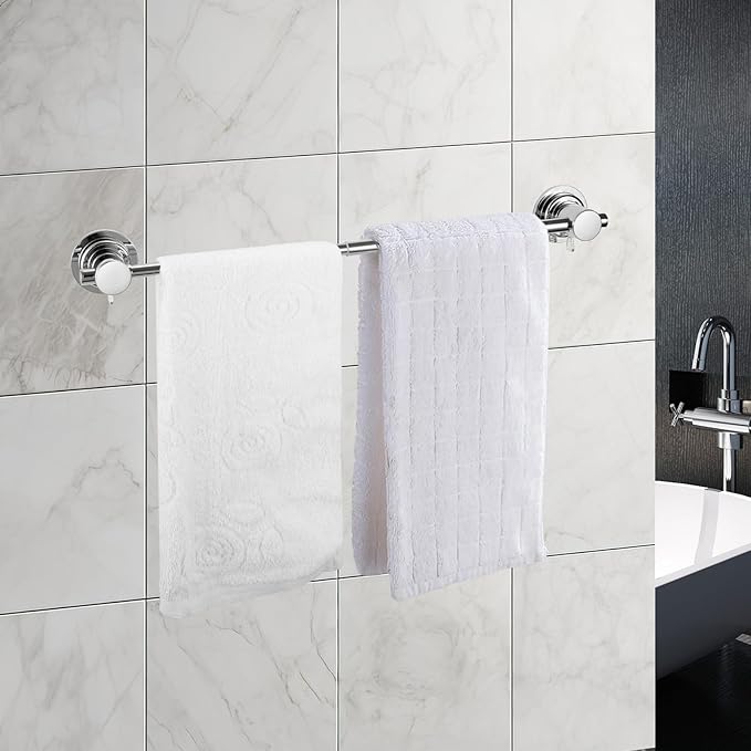 JiePai Extendable 17-28 inch Suction Cup Towel Bar,Bath Shower Towel Holder Shower Door Adhesive Towel Bar Suction Towel Rack (Suction Cup, Chrome)