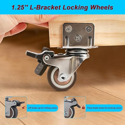 1.25 Inch Side Mount Swivel Caster Wheels Small L-Shaped Plate Rubber Castors - Image 6