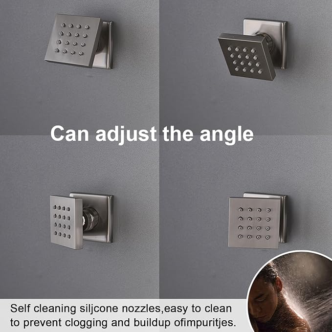 Brushed Nickel Shower Faucet Set with 6 PCS Body Jet, 16X24 inch Ceiling Mount Shower Head(Rainfall&Waterfall Mode), Handheld Shower, with Digital Temperature Display Function
