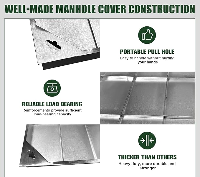 28x28x2.4 inch Invisible Stainless Steel Manhole Cover and Frame, Recessed - Image 8