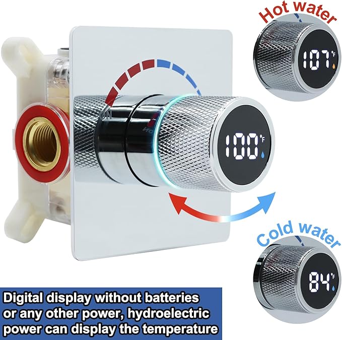 Digital Display Shower Valve Shower Valve Single Way Shower Diverter Valve Shower Mixing Valve Can Use All the Time Polished Chrome