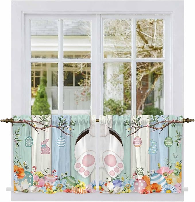 Easter Kitchen Tier Curtains 24 Inch Long 2 Panel Set, Rod Pocket Cafe Small - Image 2