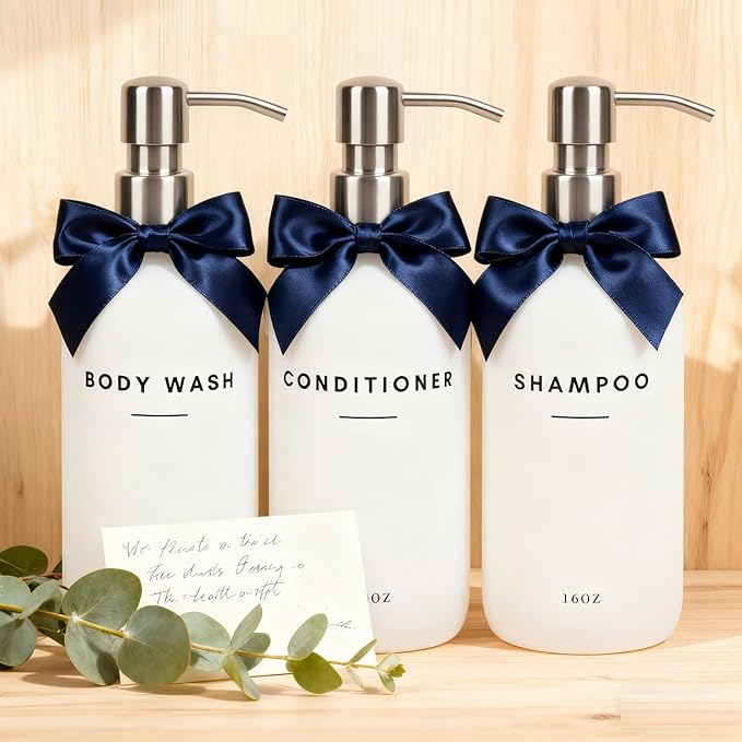 Set of 3 Shampoo and Conditioner Dispenser - 16oz Durable Shower Soap Dispenser and Shampoo Bottles - Easy to Refill Bathroom Decor