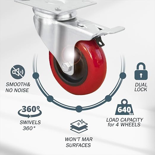 POWERTEC 3 Inch Swivel Caster Wheels Set of 4 - Image 2