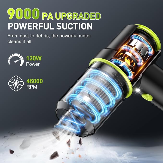 KMM Handheld Car Vacuum Cleaner, 9000PA Vacuum Cleaner & Air Duster, 120W High - Image 2