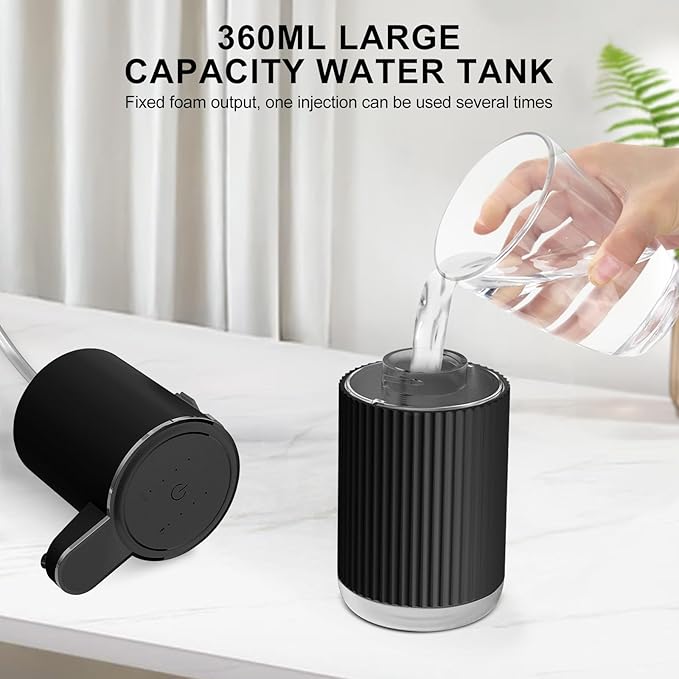GuDoQi Automatic Touchless Foaming Soap Dispenser, 4-Level Adjustable Foam, USB Rechargeable Hand Soap Dispenser for Bathroom, Kitchen Countertops, 12.2oz/360mL, Black