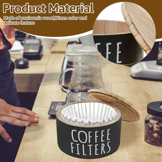 Coffee Filter Holder, Wooden Large Capacity Rustic Coffee Filter Storage Case - Image 4