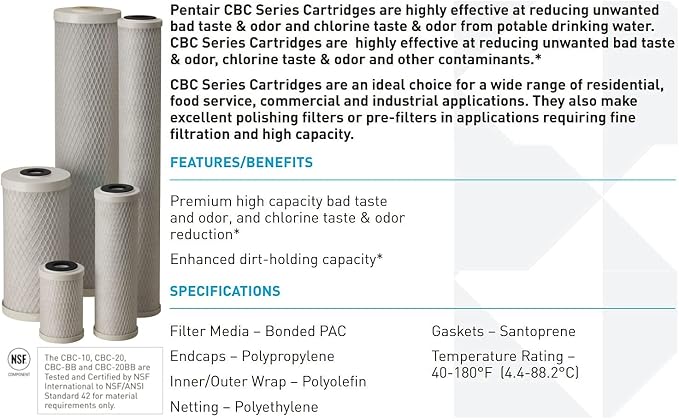 Pentair Pentek CBC-10 Carbon Water Filter, Under Sink Carbon Block Replacement - Image 6