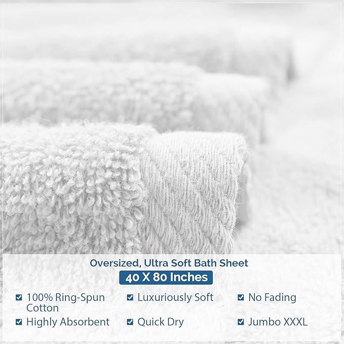 DAN RIVER Pack of 1 Bath Sheet 40x80 Inches, Super Soft Quick Dry Cotton Towels, Luxury Oversized White Bath Towels