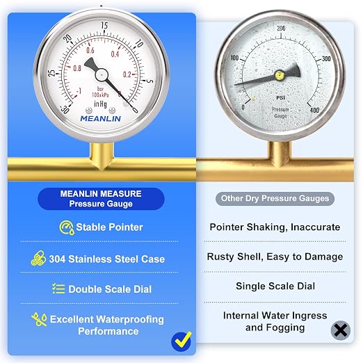 MEANLIN MEASURE -30inHG~0Psi Vacuum Gauge Stainless Steel 1/8" NPT 2" FACE DIAL - Image 5