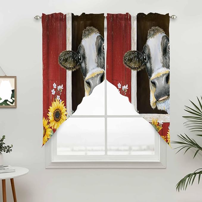 Cows Sunflowers Swag Valances for Windows, Rustic Farms Barns Flowers Bees - Image 3