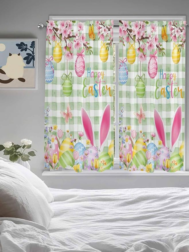 Happy Easter Living Room Curtains 72 Inches length, Spring Bunny Eggs Flower - Image 5