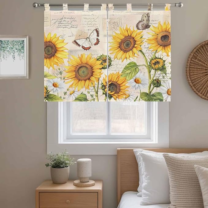 Yellow Sunflowers Bedroom Curtains 63 Inch Length, Window Curtains Tab Top - Image 9