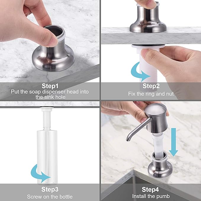 SAMODRA Soap Dispenser for Kitchen Sink Brushed Nickel Lotion Dispenser 12 OZ Bottle Built in Design Refill from The Top