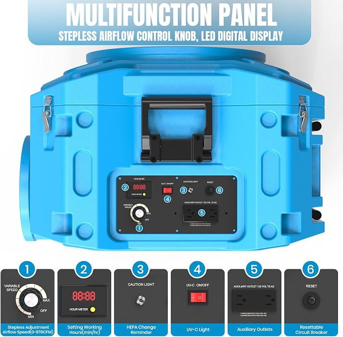 Air Scrubber with 3-Stage Filtration, 970CFM HEPA Air Scrubber Negative Air - Image 4