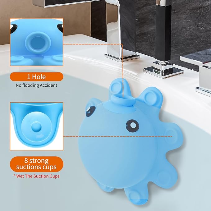 Bathtub Overflow Drain Cover - Tub Soak Bath Cover, Adds Inches of Water for Deeper Bath (Blue)