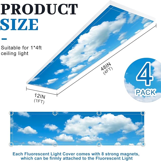 4 Pcs 1 x 4 Feet Fluorescent Lights Covers Magnetic Ceiling Light Cover - Image 2