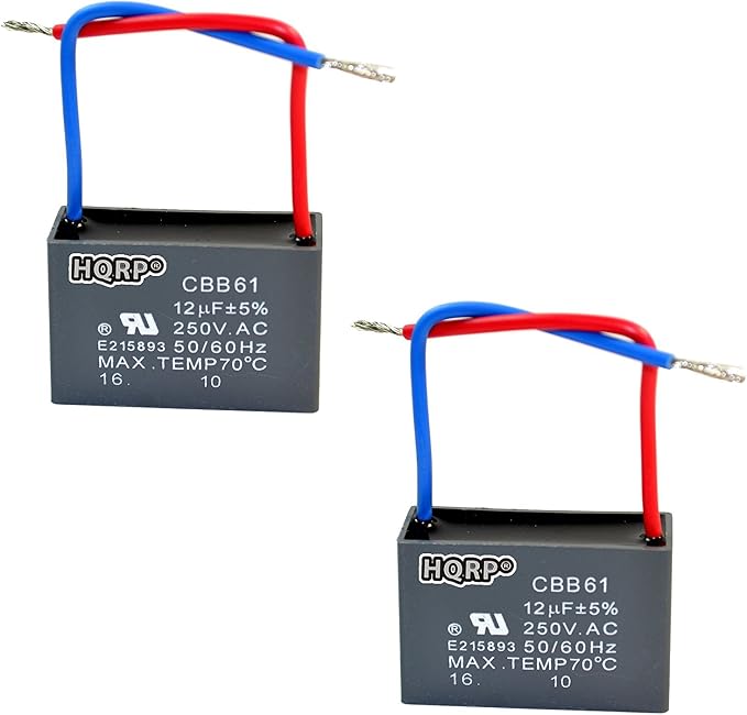 HQRP 2-Pack Ceiling Fan Capacitor CBB61 12uf 2-Wire UL Listed by HQRP