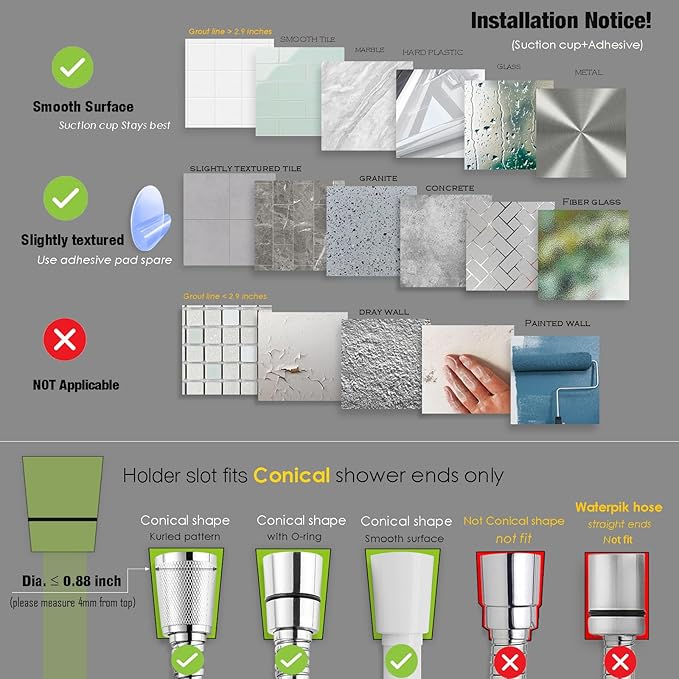 Handheld Shower Head Holder with Enhanced Suction Cup - Relocatable - 4 Angles Adjustable - 90° Downward - Bathroom Wall Mount Shower Wand Holder (Polished Chrome)
