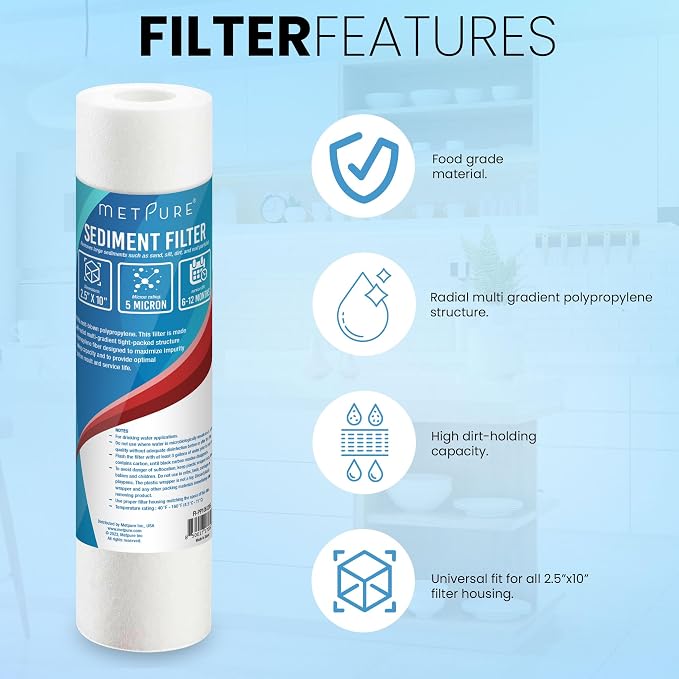 Metpure 6-Pack Sediment Filter 2.5"x10" 5 Micron Multi-Gradient Cartridge - Image 4
