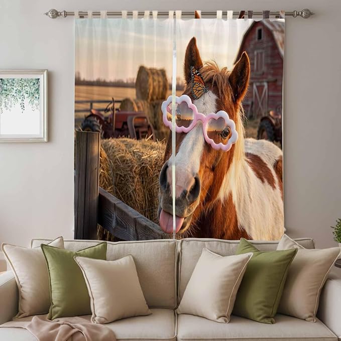 Farm Horses Living Room Curtains 84 Inch Length, Window Curtains Tab Top - Image 3