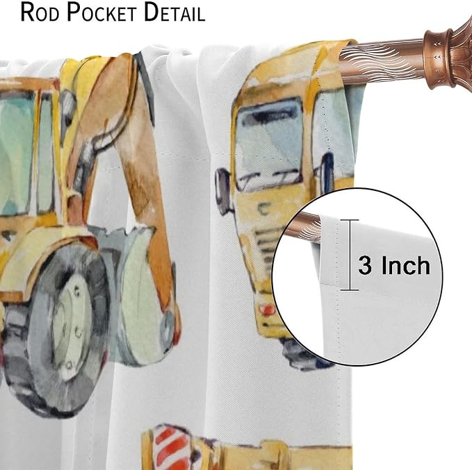Kids Excavator Curtains, Retro Truck Tractor Machinery Construction Vehicle - Image 6
