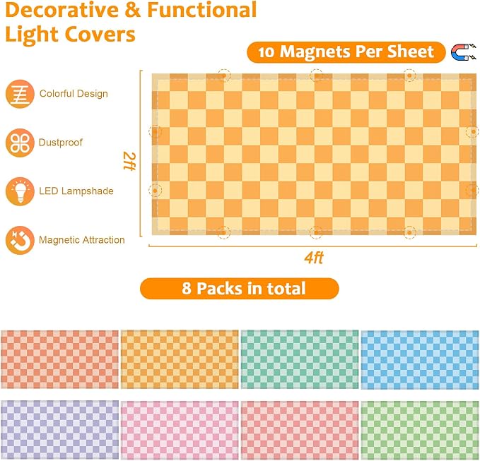 QOUBAI 8PCS Fluorescent Light Covers, 4x2 Feet Magnetic Light Cover Fluorescent - Image 2