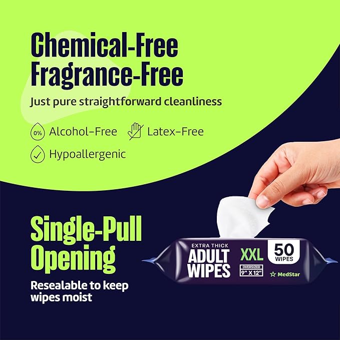 Adult Wipes for Elderly 4 Pack - Extra Large Extra Thick No-Rinse Bathing Wet Wipes for Adults - Incontinence Shower Alternative Disposable Washcloths - Fragrance-Free XXL