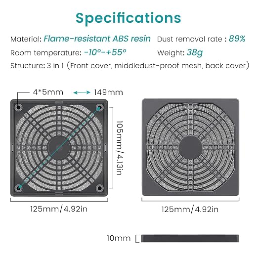 Wathai 2 Pack 120mm PC Fan Dust Filter Cover Computer Mess - Image 5