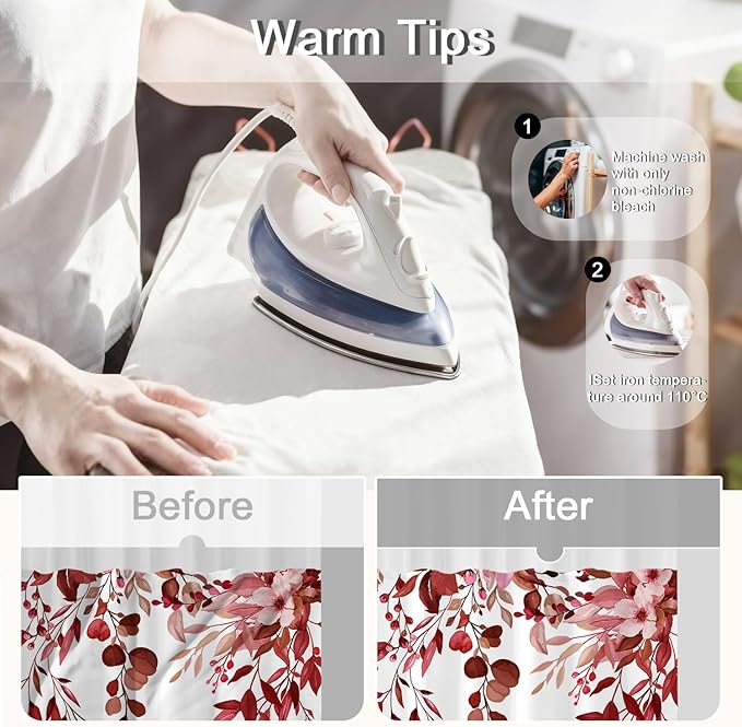 No Hook Shower Curtain and Liner Set, Red Eucalyptus Floral Shower Curtains for Bathroom, Bath Curtain Sets with Snap in Liner, Waterproof with See Through Top Window, 71x77 Inches