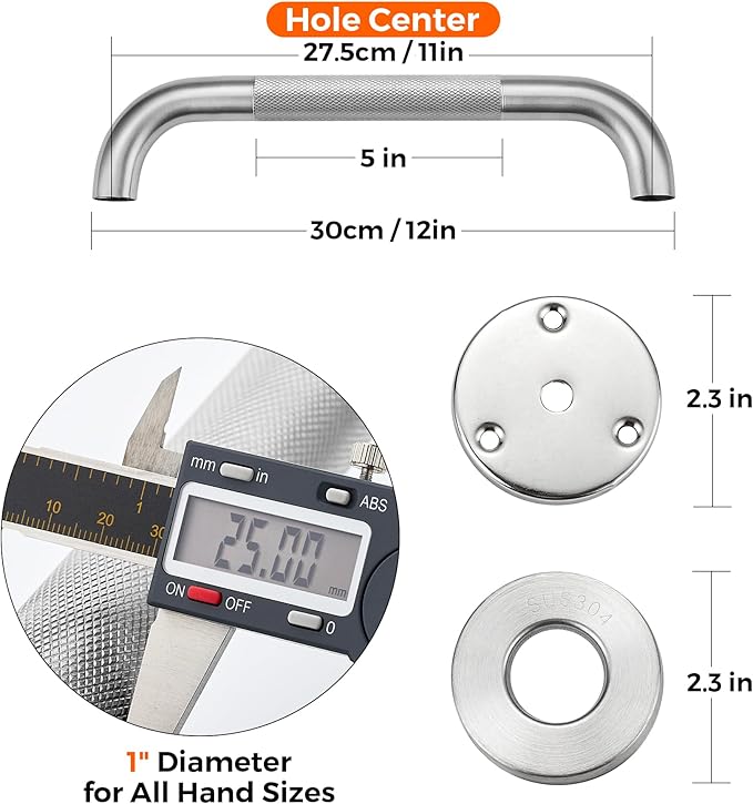 Grab Bars for Shower, 1 Pack 12-Inch Anti Slip Shower Handles for Elderly, Safety Shower Grab Bar, Stainless Steel Handicap Grab Bars for Bathroom,Toilet (Brushed Nickel, 1" Diameter)