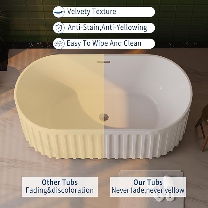 67"Acrylic Freestanding Bathtub, Modern Soaking Tub with Matte Drain and Overflow, Ergonomic Deep Design, Double-Walled Insulation, CUPC Certified, Easy Clean, Slip-Resistant