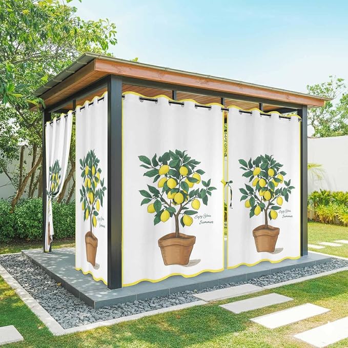 Lemons Outdoor Curtains for Patio Summer Fruit Lemon Tree Waterproof Outside by Unknown