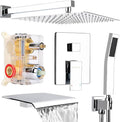 Wall Mounted Shower Faucet Set, Shower System with Tub Spout, 12 Inch Rainfall Shower Head with Handheld Spray, Waterfall Tub Spout Bathtub Faucet, Chrome