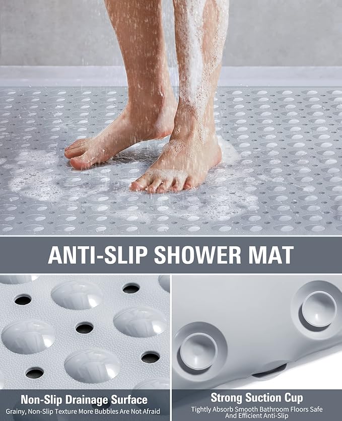 Yolife Extra Large Shower Mat, 34.3" L x 23.3" W TPE Anti Slip Stand Up Shower Mat with Drain Holes and Suction Cups, Large Size Mat More Suitable for Shower Stall, No Odor, Heavy Mat